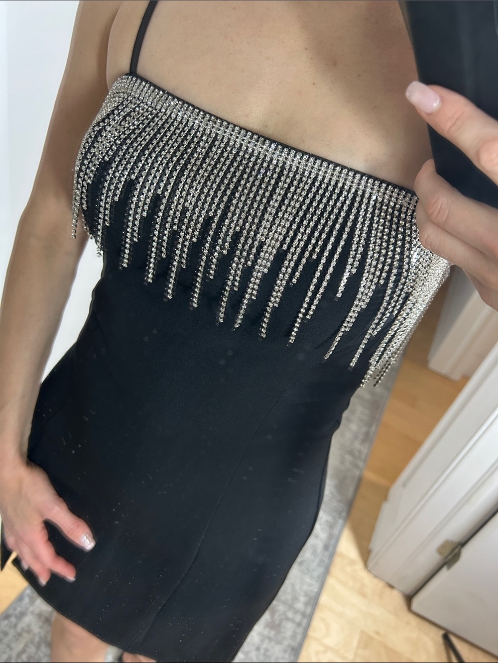 Dynamite Desiree Embellished Mini Dress NWT XS Black Rhinestone - Picture 4 of 6